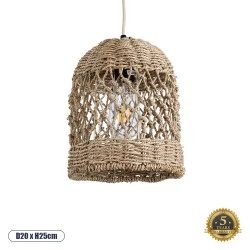 Boho Κρεμαστό Φωτιστικό ECUADOR Μονόφωτο 1 x E27 AC220-240V IP20 - Φ20 x Υ25cm - Μπεζ Seagrass - Φύκι Πλέγμα Καμπάνα