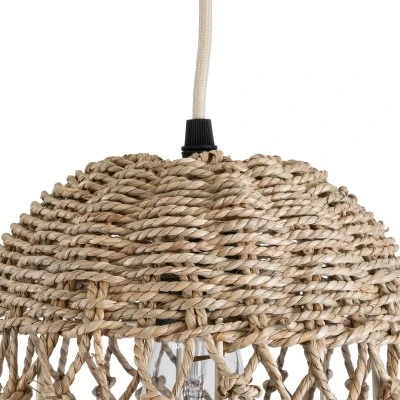 GloboStar® ECUADOR 02121 Boho Κρεμαστό Φωτιστικό Πλέγμα Μονόφωτο 1 x E27 IP20 Μπεζ Rattan - Μ20 x Π20 x Υ25cm