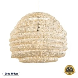 Boho Κρεμαστό Φωτιστικό OREGON  Μονόφωτο 1 x E27 AC220-240V IP20 - Φ80 x Υ65cm - Μπεζ Μπαμπού Πλέγμα