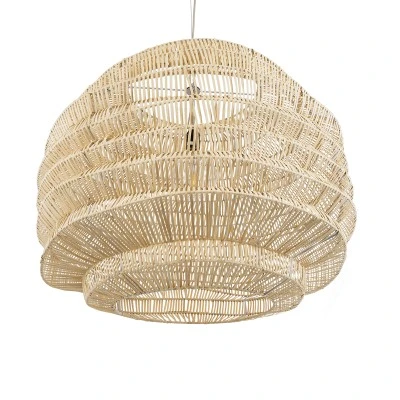 GloboStar® OREGON 02207 Boho Κρεμαστό Φωτιστικό Πλέγμα Μονόφωτο 1 x E27 IP20 Μπεζ Ξύλο - Μ80 x Π80 x Υ65cm