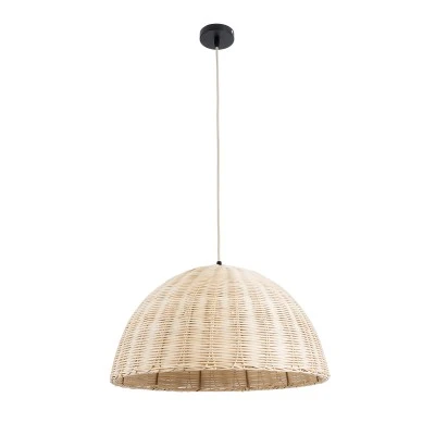 GloboStar® MONTANA 02378 Boho Κρεμαστό Φωτιστικό Καμπάνα Μονόφωτο 1 x E27 IP20 Μπεζ Ξύλο - Μ50 x Π50 x Υ25cm
