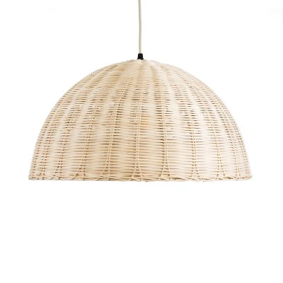 GloboStar® MONTANA 02378 Boho Κρεμαστό Φωτιστικό Καμπάνα Μονόφωτο 1 x E27 IP20 Μπεζ Ξύλο - Μ50 x Π50 x Υ25cm