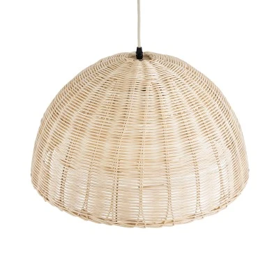 GloboStar® MONTANA 02378 Boho Κρεμαστό Φωτιστικό Καμπάνα Μονόφωτο 1 x E27 IP20 Μπεζ Ξύλο - Μ50 x Π50 x Υ25cm
