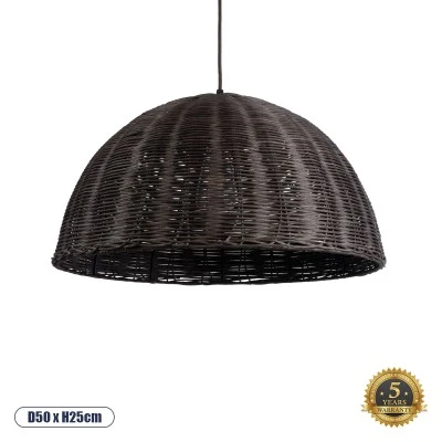 Boho Κρεμαστό Φωτιστικό MONTANA Μονόφωτο 1 x E27 AC220-240V IP20 - Φ50 x Υ25cm - Σκούρο Καφέ Μπαμπού Πλέγμα Καμπάνα GloboStar® MONTANA 02381 Boho Κρεμαστό Φωτιστικό Καμπάνα Μονόφωτο 1 x E27 IP20 Καφέ Ξύλο - Μ50 x Π50 x Υ25cm