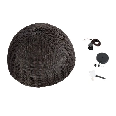Boho Κρεμαστό Φωτιστικό MONTANA Μονόφωτο 1 x E27 AC220-240V IP20 - Φ50 x Υ25cm - Σκούρο Καφέ Μπαμπού Πλέγμα Καμπάνα GloboStar® MONTANA 02381 Boho Κρεμαστό Φωτιστικό Καμπάνα Μονόφωτο 1 x E27 IP20 Καφέ Ξύλο - Μ50 x Π50 x Υ25cm