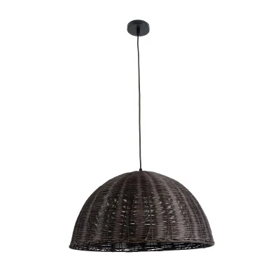 Boho Κρεμαστό Φωτιστικό MONTANA Μονόφωτο 1 x E27 AC220-240V IP20 - Φ50 x Υ25cm - Σκούρο Καφέ Μπαμπού Πλέγμα Καμπάνα GloboStar® MONTANA 02381 Boho Κρεμαστό Φωτιστικό Καμπάνα Μονόφωτο 1 x E27 IP20 Καφέ Ξύλο - Μ50 x Π50 x Υ25cm