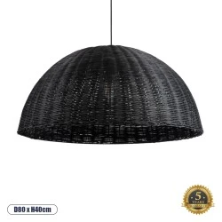 Boho Κρεμαστό Φωτιστικό MONTANA Μονόφωτο 1 x E27 AC220-240V IP20 - Φ80 x Υ40cm - Μαύρο Μπαμπού Πλέγμα Καμπάνα