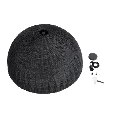 GloboStar® MONTANA 02384 Boho Κρεμαστό Φωτιστικό Καμπάνα Μονόφωτο 1 x E27 IP20 Μαύρο Ξύλο - Μ80 x Π80 x Υ40cm