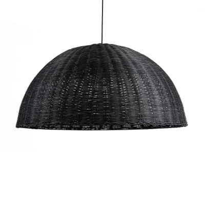 GloboStar® MONTANA 02384 Boho Κρεμαστό Φωτιστικό Καμπάνα Μονόφωτο 1 x E27 IP20 Μαύρο Ξύλο - Μ80 x Π80 x Υ40cm