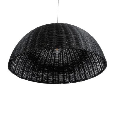 GloboStar® MONTANA 02384 Boho Κρεμαστό Φωτιστικό Καμπάνα Μονόφωτο 1 x E27 IP20 Μαύρο Ξύλο - Μ80 x Π80 x Υ40cm