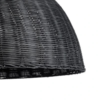 GloboStar® MONTANA 02384 Boho Κρεμαστό Φωτιστικό Καμπάνα Μονόφωτο 1 x E27 IP20 Μαύρο Ξύλο - Μ80 x Π80 x Υ40cm