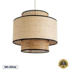 Boho Κρεμαστό Φωτιστικό BRAVADO Μονόφωτο 1 x E27 AC220-240V IP20 - Φ40 x Υ35cm - Καφέ με Μπεζ Μπαμπού Πλέγμα