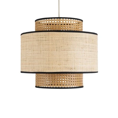 GloboStar® BRAVADO 02386 Boho Κρεμαστό Φωτιστικό Πλέγμα Μονόφωτο 1 x E27 IP20 Καφέ & Μπεζ Ξύλο - Μ40 x Π40 x Υ35cm