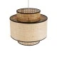 GloboStar® BRAVADO 02386 Boho Κρεμαστό Φωτιστικό Πλέγμα Μονόφωτο 1 x E27 IP20 Καφέ & Μπεζ Ξύλο - Μ40 x Π40 x Υ35cm