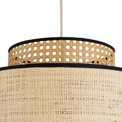 GloboStar® BRAVADO 02386 Boho Κρεμαστό Φωτιστικό Πλέγμα Μονόφωτο 1 x E27 IP20 Καφέ & Μπεζ Ξύλο - Μ40 x Π40 x Υ35cm
