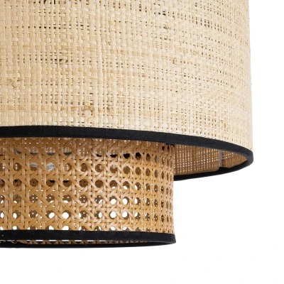 GloboStar® BRAVADO 02386 Boho Κρεμαστό Φωτιστικό Πλέγμα Μονόφωτο 1 x E27 IP20 Καφέ & Μπεζ Ξύλο - Μ40 x Π40 x Υ35cm