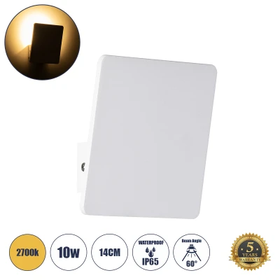 GloboStar® CUADRADO 60569 Φωτιστικό Τοίχου - Απλίκα Αρχιτεκτονικού Φωτισμού Εσωτερικού/Εξωτερικού Χώρου Up or Down LED 10W 1000lm 60° AC220-240V Αδιάβροχο IP65 - Σώμα Αλουμινίου & Tempered Glass - Μ14 x Π14 x Υ4.5cm - Θερμό Λευκό 2700K - Λευκό - Bridg