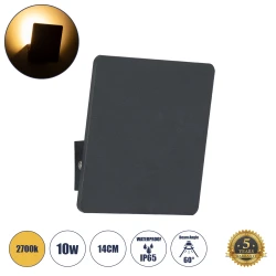 Μοντέρνα επιτοίχια απλίκα LED kelvo® CUADRADO 10W 1000lm 60° AC 220-240V IP65 θερμό λευκό 2700K Bridgelux COB chip μαύρη ματ 14x14x4.5cm 60571