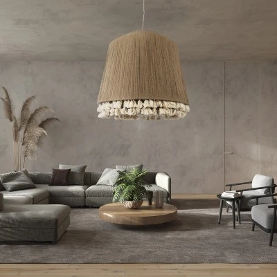 Boho Κρεμαστό Φωτιστικό PUERTORICO Τρίφωτο 3 x E27 AC220-240V IP20 - Φ80 x Υ80cm - Μπεζ Λεπτό Σχοινί Τριχιά Καμπάνα GloboStar® PUERTORICO 02093 Boho Κρεμαστό Φωτιστικό Καμπάνα Τρίφωτο 3 x E27 IP20 Μπεζ & Λευκό Σχοινί - Μ80 x Π80 x Υ80cm