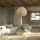 GloboStar® OREGON 02207 Boho Κρεμαστό Φωτιστικό Πλέγμα Μονόφωτο 1 x E27 IP20 Μπεζ Ξύλο - Μ80 x Π80 x Υ65cm