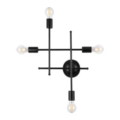 GloboStar® PIPING 00661 Vintage Επιτοίχιο Φωτιστικό Πολύφωτο 4 x E27 AC220-240V IP20 - Μ40 x Π9 x Υ52cm - Μαύρο Μεταλλικό Πλέγμα