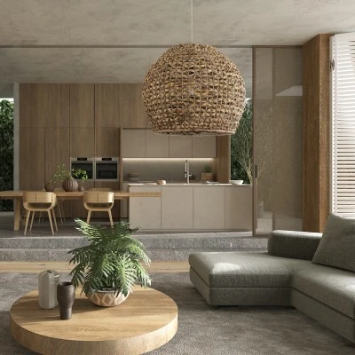 GloboStar® MANGATA 01851 Boho Κρεμαστό Φωτιστικό Οροφής Μονόφωτο 1 x E27 AC220-240V IP20 - Φ60 x Υ50cm - Καφέ Water Hyacinth - Υδρουάκινθος Πλέγμα Καμπάνα - 5 Χρόνια Εγγύηση