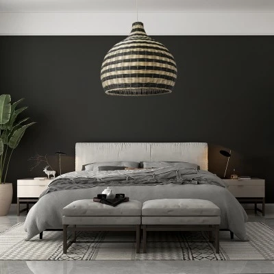 GloboStar® JAMAICA 01955 Boho Κρεμαστό Φωτιστικό Καμπάνα Μονόφωτο 1 x E27 IP20 Μπεζ & Χακί Ξύλο - Μ60 x Π60 x Υ60cm
