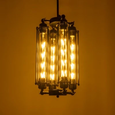 GloboStar® TUBING 01013 Vintage Industrial Κρεμαστό Φωτιστικό Οροφής Πολύφωτο 4 x E27 AC220-240V - Φ27 x Υ47cm - Μαύρο Μεταλλικό Πλέγμα - 5 Χρόνια Εγγύηση