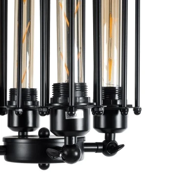 GloboStar® TUBING 01013 Vintage Industrial Κρεμαστό Φωτιστικό Οροφής Πολύφωτο 4 x E27 AC220-240V - Φ27 x Υ47cm - Μαύρο Μεταλλικό Πλέγμα - 5 Χρόνια Εγγύηση
