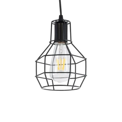 GloboStar® CAGE BLACK 01017 Vintage Industrial Κρεμαστό Φωτιστικό Οροφής Μονόφωτο 1 x E27 AC220-240V - Φ15 x Υ20cm - Μαύρο Μεταλλικό Πλέγμα - 5 Χρόνια Εγγύηση