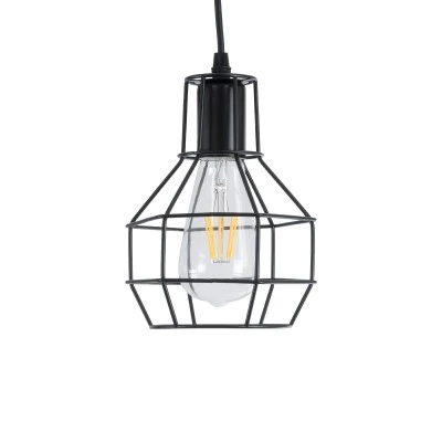 GloboStar® CAGE BLACK 01017 Vintage Industrial Κρεμαστό Φωτιστικό Οροφής Μονόφωτο 1 x E27 AC220-240V - Φ15 x Υ20cm - Μαύρο Μεταλλικό Πλέγμα - 5 Χρόνια Εγγύηση