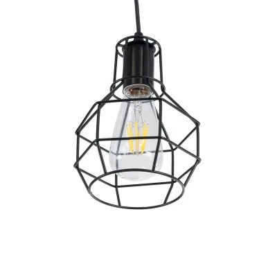 GloboStar® CAGE BLACK 01017 Vintage Industrial Κρεμαστό Φωτιστικό Οροφής Μονόφωτο 1 x E27 AC220-240V - Φ15 x Υ20cm - Μαύρο Μεταλλικό Πλέγμα - 5 Χρόνια Εγγύηση