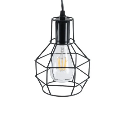 GloboStar® CAGE BLACK 01017 Vintage Industrial Κρεμαστό Φωτιστικό Οροφής Μονόφωτο 1 x E27 AC220-240V - Φ15 x Υ20cm - Μαύρο Μεταλλικό Πλέγμα - 5 Χρόνια Εγγύηση