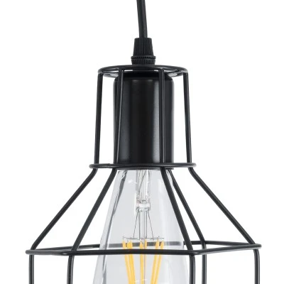 GloboStar® CAGE BLACK 01017 Vintage Industrial Κρεμαστό Φωτιστικό Οροφής Μονόφωτο 1 x E27 AC220-240V - Φ15 x Υ20cm - Μαύρο Μεταλλικό Πλέγμα - 5 Χρόνια Εγγύηση