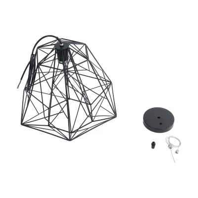 GloboStar® GRID 01022 Vintage Industrial Kρεμαστό Φωτιστικό Οροφής Μονόφωτο 1 x E27 AC220-240V - Φ40 x Υ33cm - Μαύρο Μεταλλικό Πλέγμα