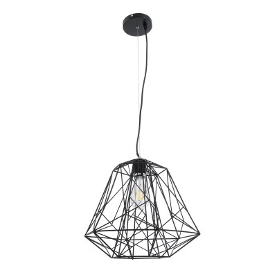 GloboStar® GRID 01022 Vintage Industrial Kρεμαστό Φωτιστικό Οροφής Μονόφωτο 1 x E27 AC220-240V - Φ40 x Υ33cm - Μαύρο Μεταλλικό Πλέγμα