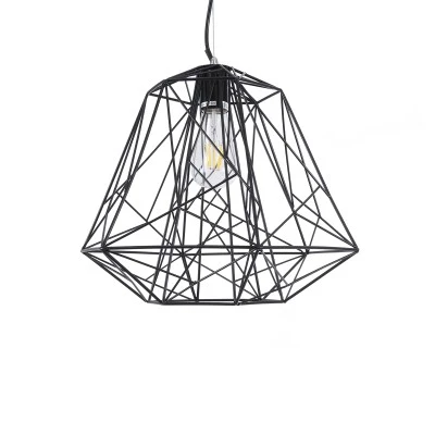 GloboStar® GRID 01022 Vintage Industrial Kρεμαστό Φωτιστικό Οροφής Μονόφωτο 1 x E27 AC220-240V - Φ40 x Υ33cm - Μαύρο Μεταλλικό Πλέγμα