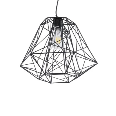 GloboStar® GRID 01022 Vintage Industrial Kρεμαστό Φωτιστικό Οροφής Μονόφωτο 1 x E27 AC220-240V - Φ40 x Υ33cm - Μαύρο Μεταλλικό Πλέγμα