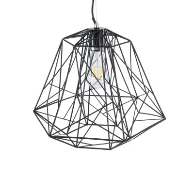 GloboStar® GRID 01022 Vintage Industrial Kρεμαστό Φωτιστικό Οροφής Μονόφωτο 1 x E27 AC220-240V - Φ40 x Υ33cm - Μαύρο Μεταλλικό Πλέγμα