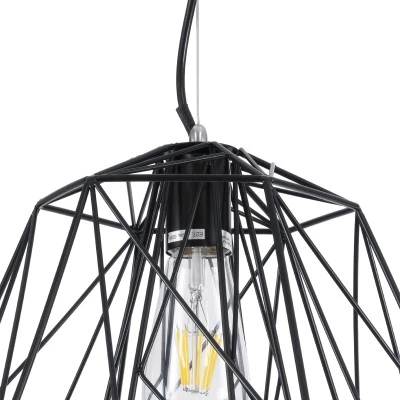 GloboStar® GRID 01022 Vintage Industrial Kρεμαστό Φωτιστικό Οροφής Μονόφωτο 1 x E27 AC220-240V - Φ40 x Υ33cm - Μαύρο Μεταλλικό Πλέγμα