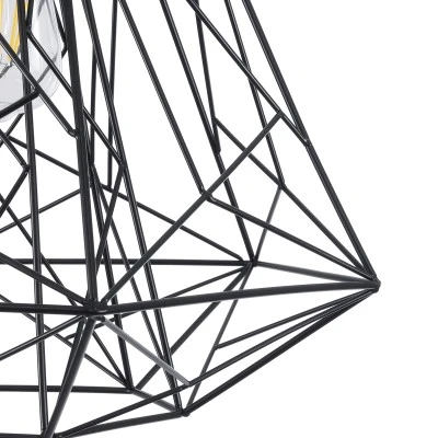 GloboStar® GRID 01022 Vintage Industrial Kρεμαστό Φωτιστικό Οροφής Μονόφωτο 1 x E27 AC220-240V - Φ40 x Υ33cm - Μαύρο Μεταλλικό Πλέγμα