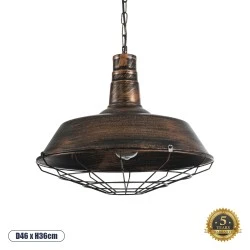 Vintage Κρεμαστό Φωτιστικό Οροφής με Ντουί 1 x E27 AC 220-240V IP20 - Χάλκινο Εφέ Σκουριάς - Μ46 x Π46 x Υ36cm