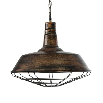 GloboStar® BARN 01045 Vintage Κρεμαστό Φωτιστικό Καμπάνα Μονόφωτο 1 x E27 IP20 Χάλκινο Μέταλλο - Μ46 x Π46 x Υ36cm