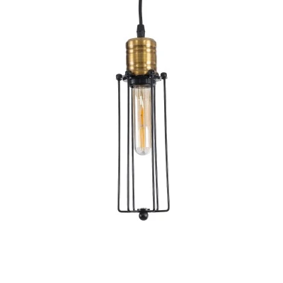 GloboStar® KLECE 01057 Vintage Κρεμαστό Φωτιστικό Ανάρτηση Μονόφωτο 1 x E27 IP20 Μαύρο & Χρυσό Μέταλλο - Μ8 x Π8 x Υ28cm