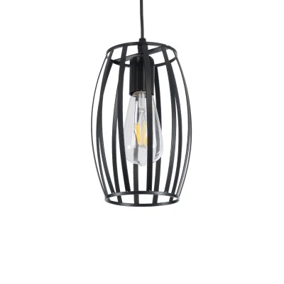 GloboStar® ZEBRA 01062 Vintage Industrial Κρεμαστό Φωτιστικό Οροφής Μονόφωτο 1 x E27 AC220-240V - Φ15 x Υ24cm - Μαύρο Μεταλλικό Πλέγμα - 5 Χρόνια Εγγύηση