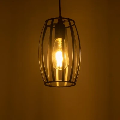 GloboStar® ZEBRA 01062 Vintage Industrial Κρεμαστό Φωτιστικό Οροφής Μονόφωτο 1 x E27 AC220-240V - Φ15 x Υ24cm - Μαύρο Μεταλλικό Πλέγμα - 5 Χρόνια Εγγύηση