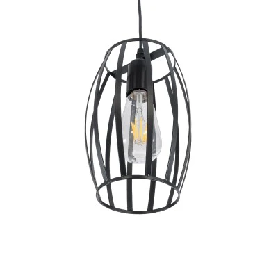 GloboStar® ZEBRA 01062 Vintage Industrial Κρεμαστό Φωτιστικό Οροφής Μονόφωτο 1 x E27 AC220-240V - Φ15 x Υ24cm - Μαύρο Μεταλλικό Πλέγμα - 5 Χρόνια Εγγύηση