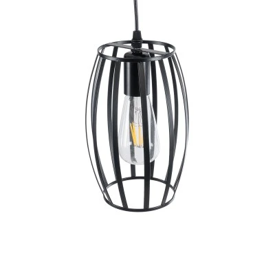 GloboStar® ZEBRA 01062 Vintage Industrial Κρεμαστό Φωτιστικό Οροφής Μονόφωτο 1 x E27 AC220-240V - Φ15 x Υ24cm - Μαύρο Μεταλλικό Πλέγμα - 5 Χρόνια Εγγύηση