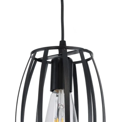 GloboStar® ZEBRA 01062 Vintage Industrial Κρεμαστό Φωτιστικό Οροφής Μονόφωτο 1 x E27 AC220-240V - Φ15 x Υ24cm - Μαύρο Μεταλλικό Πλέγμα - 5 Χρόνια Εγγύηση