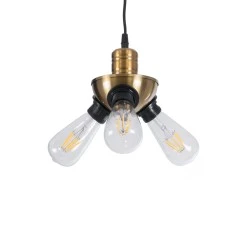 Vintage Κρεμαστό Φωτιστικό Οροφής με Ντουί 3 x E27 AC 220-240V IP20 - Χρυσό & Μαύρο - Μ14 x Π14 x Υ13cm